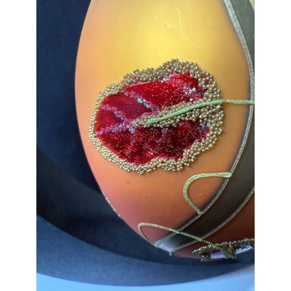 Hand-Painted Large 7" Glass Ornament With Beaded Leaf Design Autumn Colors - Picture 7 of 11